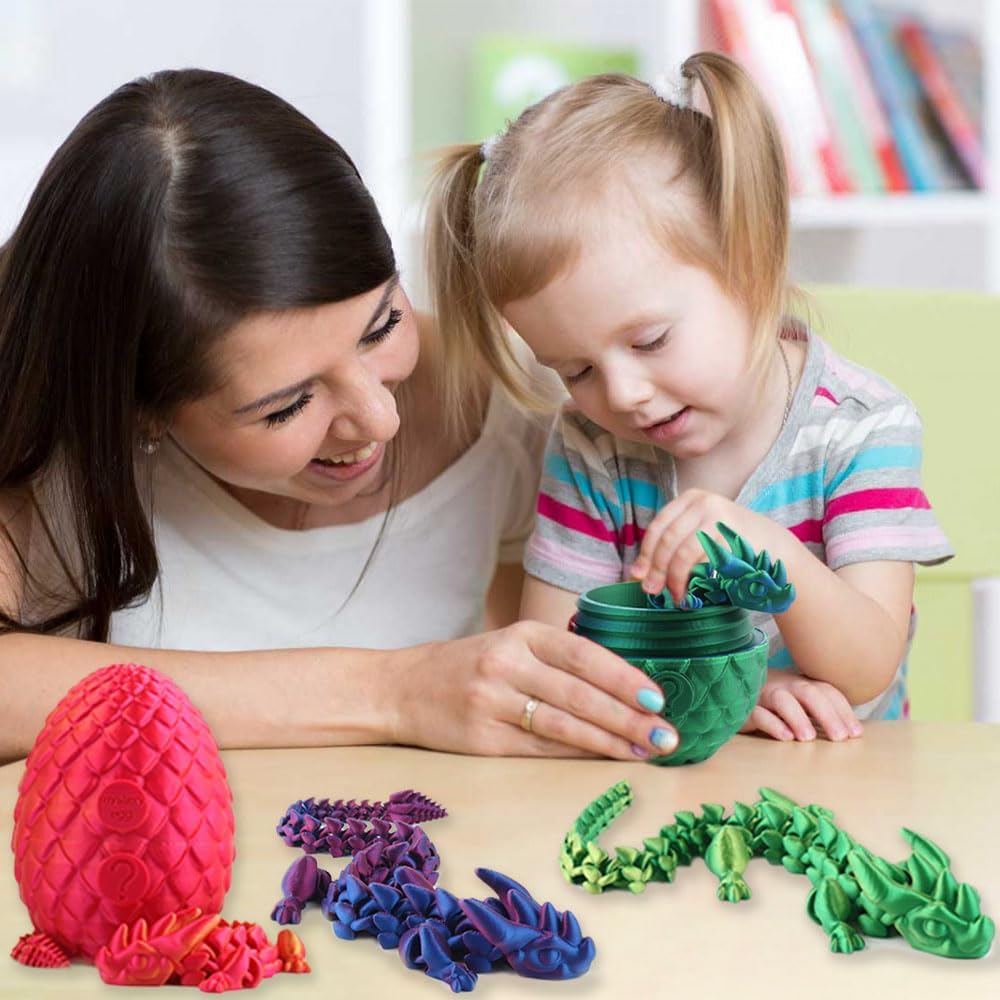 3D Printed Articulated Crystal Dragon with Egg, PLA Flexible Joints Crystal Dragon Mystery Dragon Fidget Toy Surprise, Home Office Executive Desk Decor Toys Gifts for Kids Adults (Red)