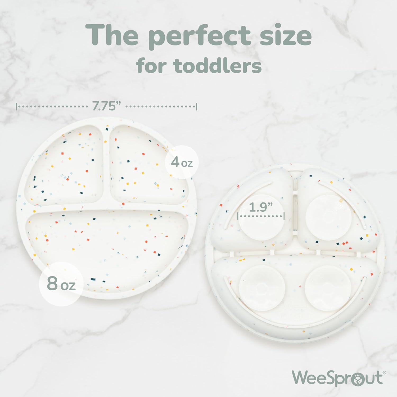 WeeSprout Suction Plates for Babies & Toddlers - 100% Silicone, Dinnerware Stays Put, Divided Design for Picky Eaters, Microwave & Dishwasher Friendly, 3 Pack