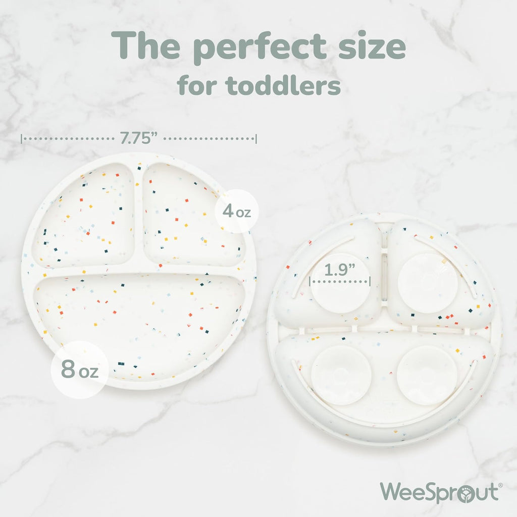 WeeSprout Suction Plates for Babies With Lids & Toddlers - 100% Silicone, Dinnerware Stays Put, Divided Design for Picky Eaters, Microwave & Dishwasher Friendly, 3 Pack