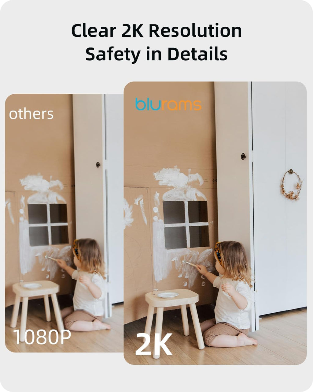 blurams Security Camera 2K, Baby Monitor Dog Camera 360-degree for Home Security (White + 64GB TF Card)