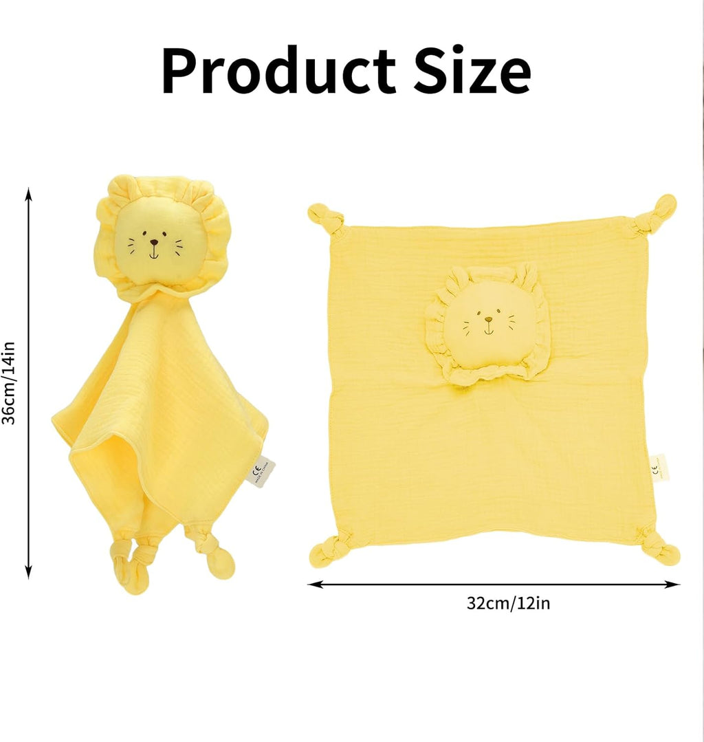 Organic Cotton Muslin Lion Loveys for Babies Baby Security Blanket Baby Snuggle Toy Newborn Essentials Must Haves(Lion-Yellow)
