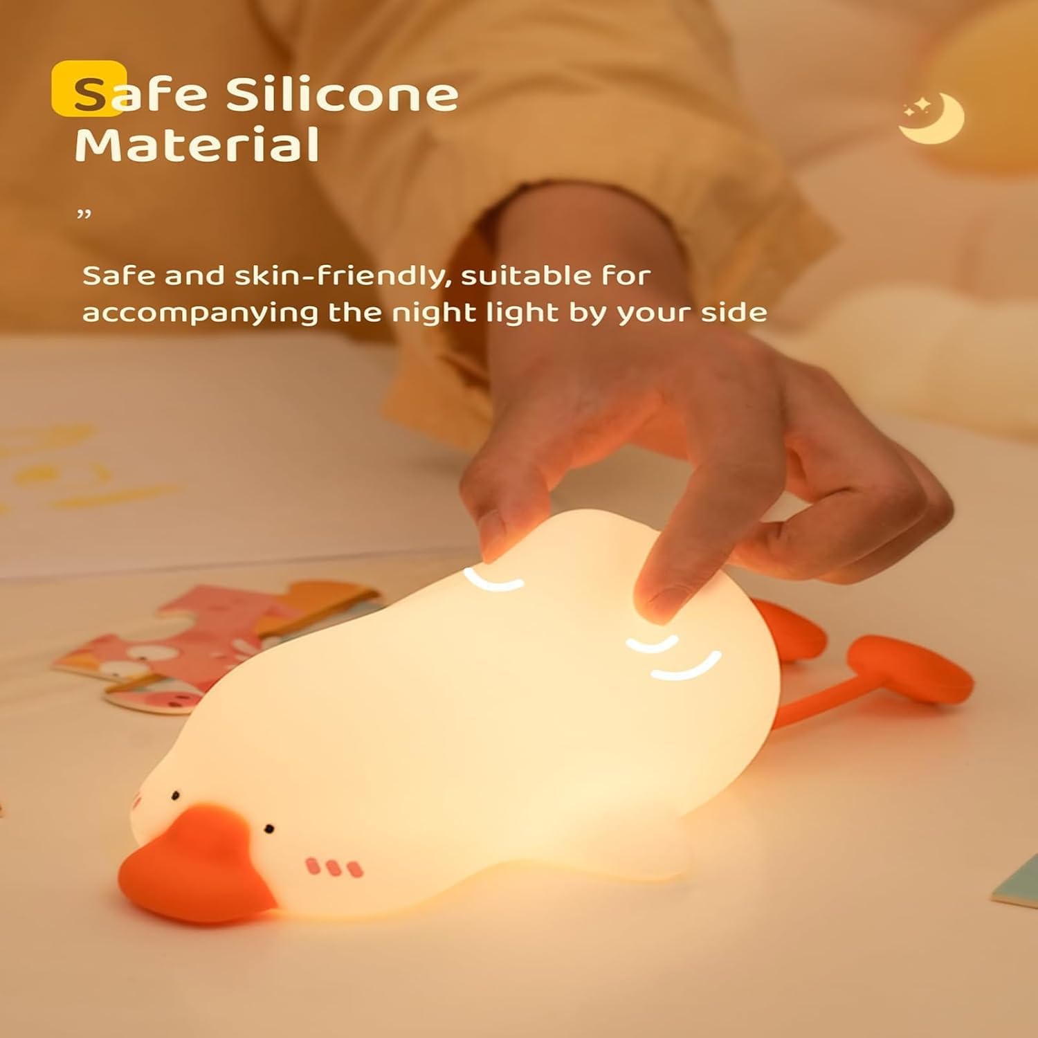 Big Goose Night Light，Squishy Silicone Kids Lamp, Dimmable 3-Gear Warm Light with Tap Control, BPA-Free Baby Cut LED Nightlight for Nursery Bedrooms Camping & Party Decor