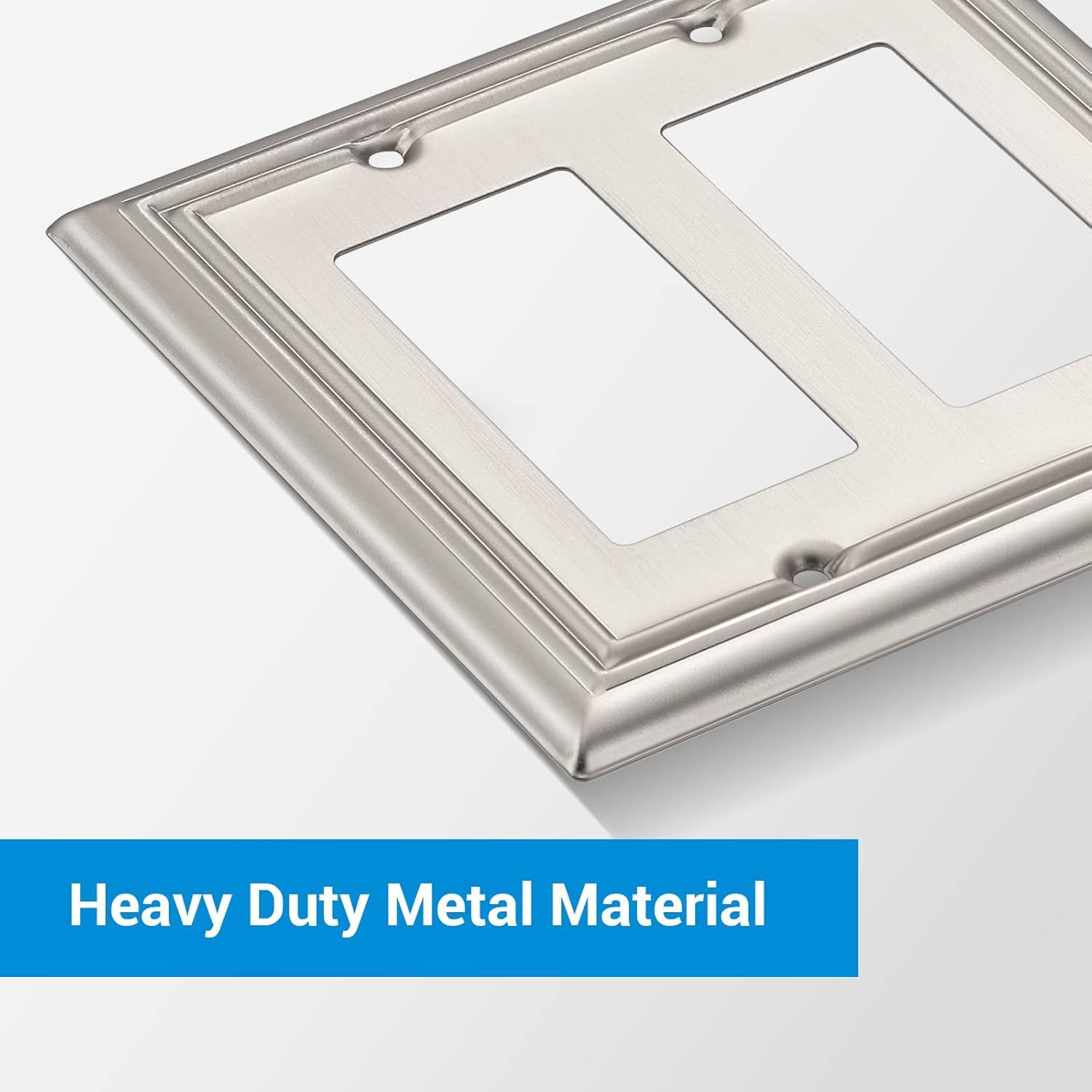 DEWENWILS Double Decorator Wall Plates, Brushed Nickel Outlet Covers, Metal Face Plates for Electrical Outlets, GFCI, Dimmer Switch, 2-Pack