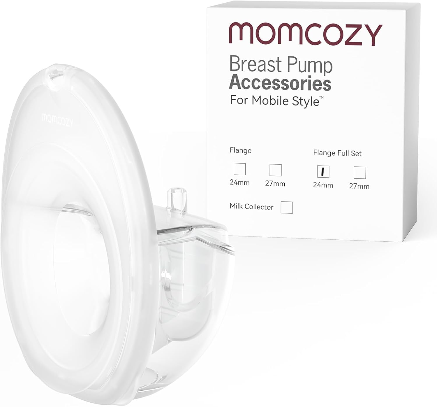 Momcozy Full Set Collector Cup Only Compatible with Momcozy Mobile Style | M6 NOT for Others. Original Mobile Style | M6 Breast Pump Replacement Accessories DoubleFit Flange 24mm