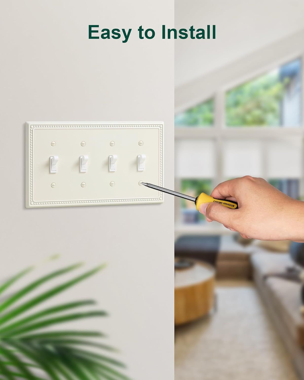 2-Pack Quad Toggle Light Switch Cover Plate, 4 Gang Metal Switch Plate Covers, Light Almond Pearls Decorative Wall Plate, Corrosion Resistant