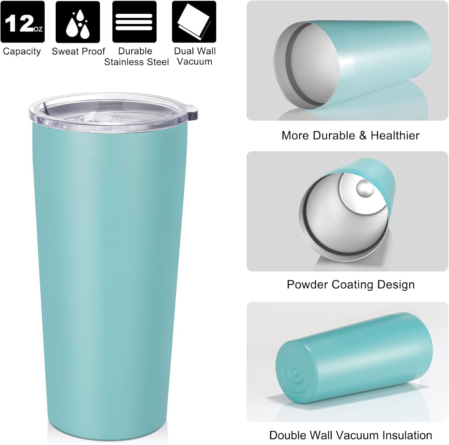 VEGOND 20oz Tumbler Bulk with Lid and Straw 12 Pack, Stainless Steel Vacuum Insulated Tumbler, Double Wall Coffee Cup Travel Mug, River Green
