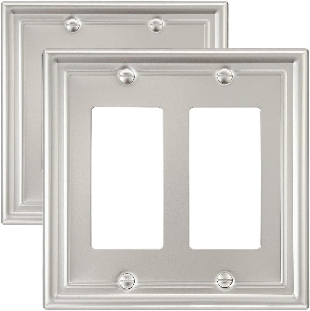 2-Pack Double Decorator Wall Plate, Satin Nickel Eletrical Outlet Cover Plate for Receptacle, Dimmer Switch, GFCI Outlet, Midsize, A035 Series