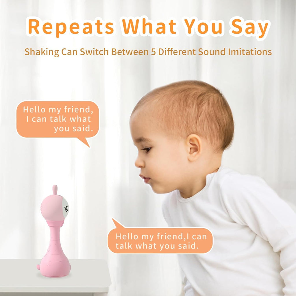 alilo Yoyo Talking Bunny Baby Musical Light-Up Rattle Toys 0-6-12-18 Months, Voice Mimicking Toy, Preloaded 90+ Audio Content, ABC/Number/Notes Learning Toys for Baby Infant Newborn Boy Girl Gifts