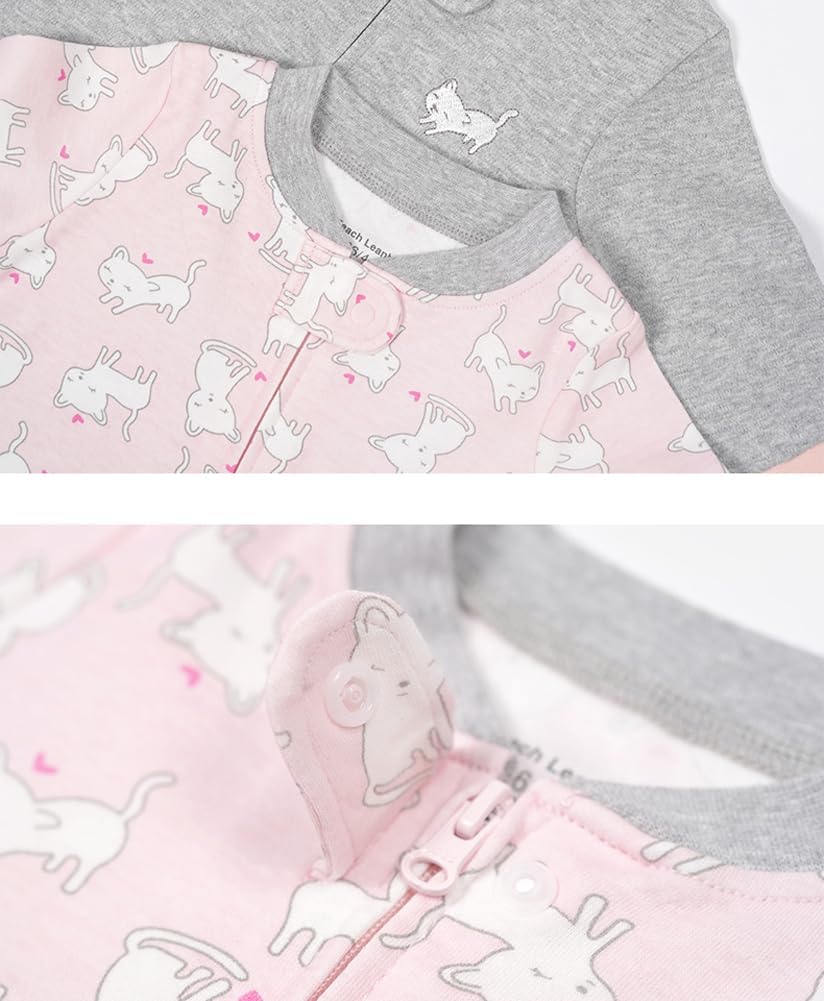 Teach Leanbh Baby 2-Pack Footless Pajamas Cotton Long Sleeve Printing 2 Way Zipper Romper Jumpsuit Sleep and Play 3-24 Months