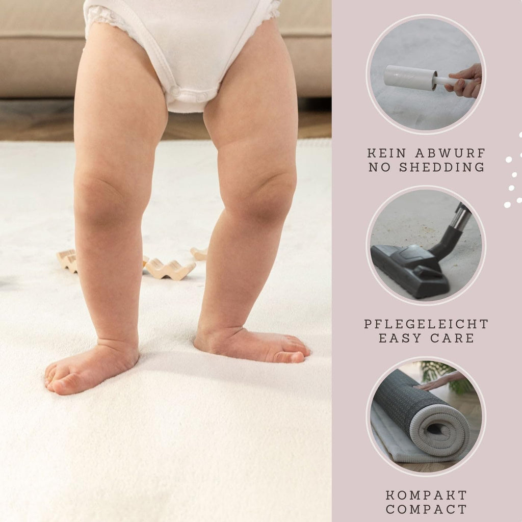 Premium Baby Play Mat 60”x80” Light Gray – Cloud-Soft Coral Velvet Memory Foam Rug for Crawling & Play – Non-Slip, Water-Repellent, Easy-Care Tummy Time Mat – Non-Toxic Padded Playmat