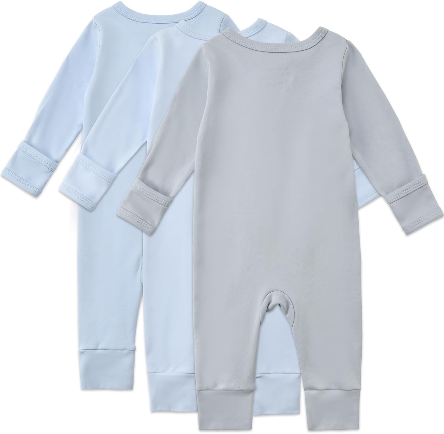 Aablexema 3-Pack Organic Cotton Baby Footless Pajamas with Mitten Cuffs, 2-Way Zipper Romper Sleepers