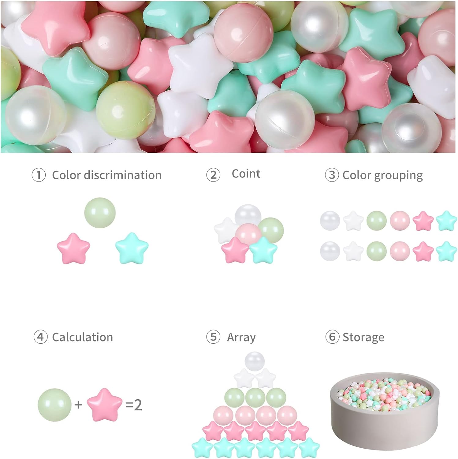 GOGOSO Ball Pits Balls for Toddlers Pack of 50 100 200 Plastics Shape Ball Non-Phthalate Non-BPA Non-Toxic 2.2-Inch Crush Proof Play Balls