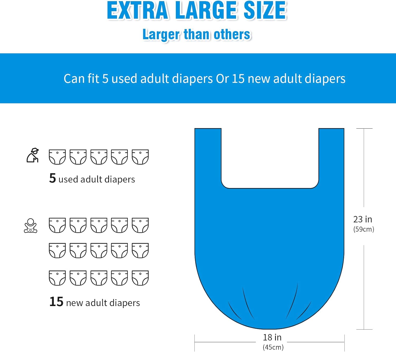 Large Adult Diaper Disposal Bags (18’’x23’’), 288 pcs Value Pack, Scented, Elderly Waste Diaper Disposable Bags, Baby Dirty Diapers Poop Trash Bags, Sanitary Product Disposal,Colorful