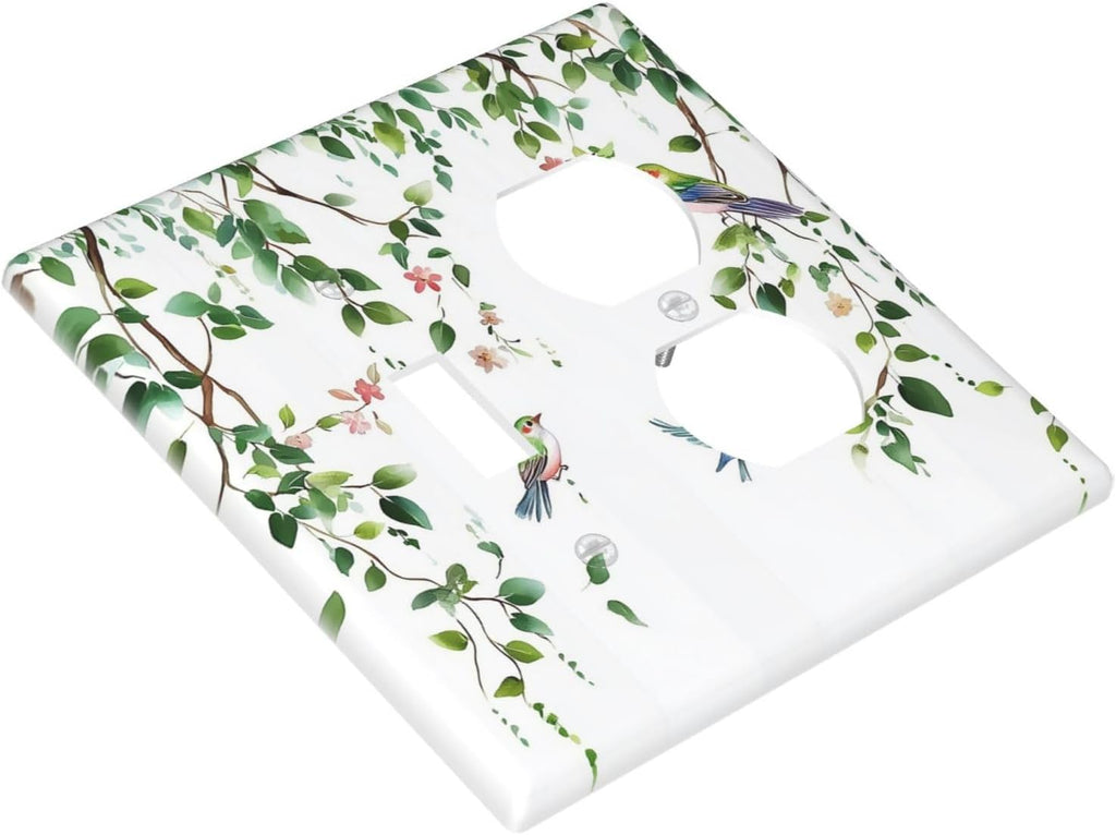 Wallplates Green Leaves Bird Eucalyptus Sage Plant 1 Toggle 1 Duplex Switch Plate Electrical Gfci Faceplate Decorative Light Switch Covers For Bed Room Living Room Decor