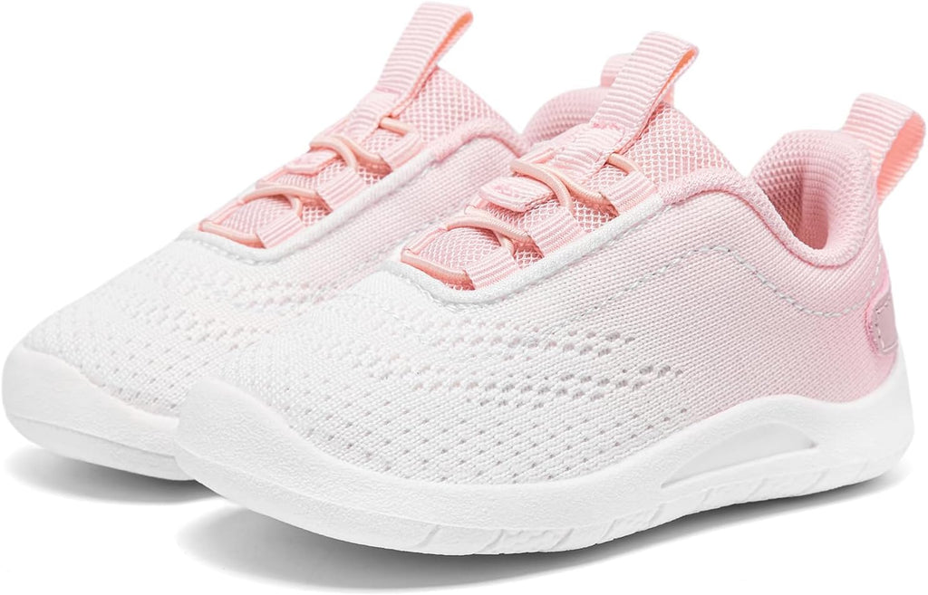 MORENDL Toddler Slip On Sneakers Baby Walking Shoes Non-Slip Breathable Unisex Pink Mesh Lace-Up Athletic Sneakers Infant Running Shoes