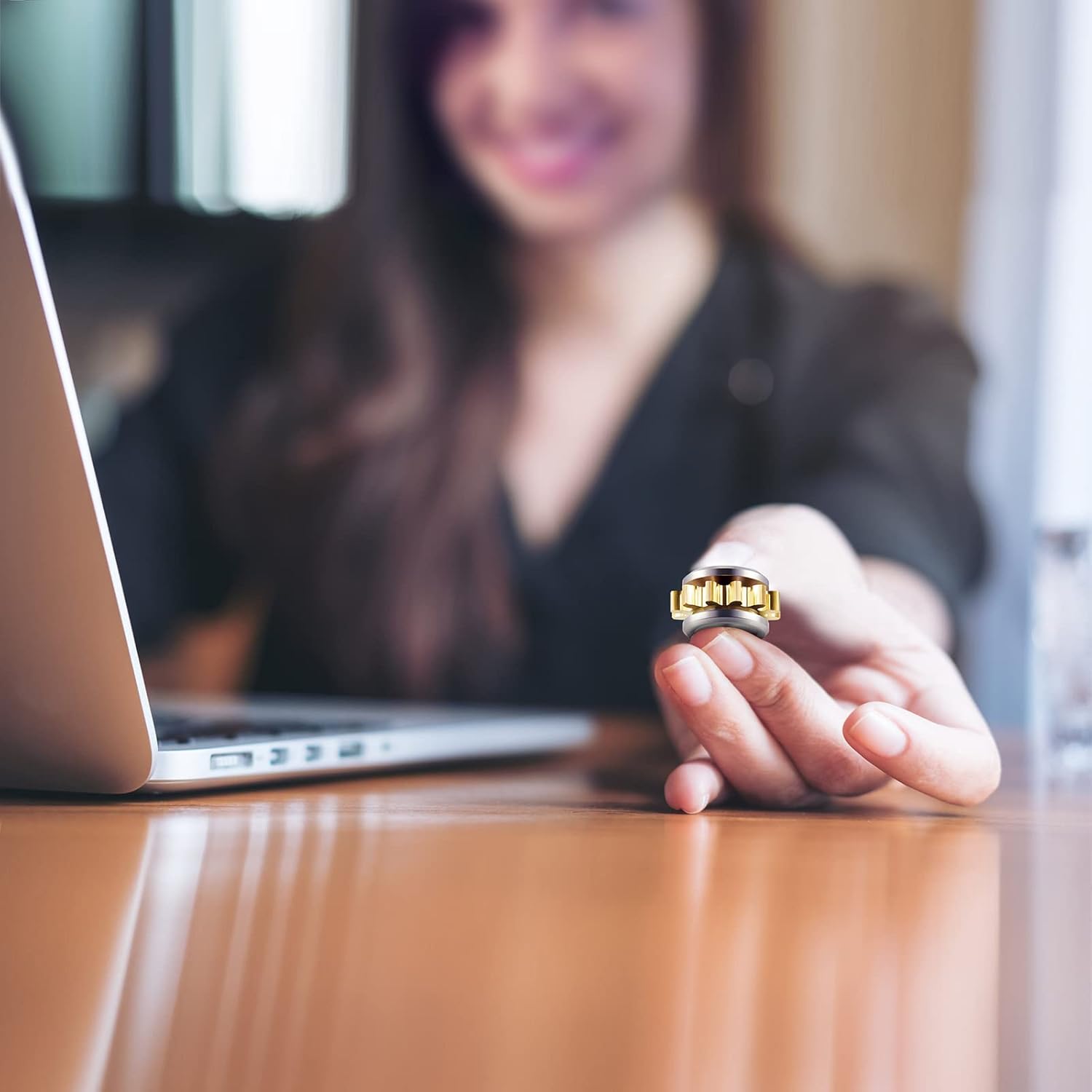 2 Pieces Copper Gear Metal Spinner Toy Small Fidget Toy Solid Metal Brass Gear Mini Steel Bearing for Adults Copper Gear Design Boredom Killing Time Toys (Black, Silver, Gold)