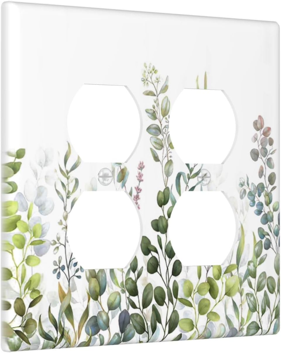 Green Eucalyptus Leaf Plant Herbs Springnature Outlet Covers 2 Gang Double Duplex Decorative Light Switch Covers Electrical Wallplates Socket Faceplate for Bed Room Living Room Decor