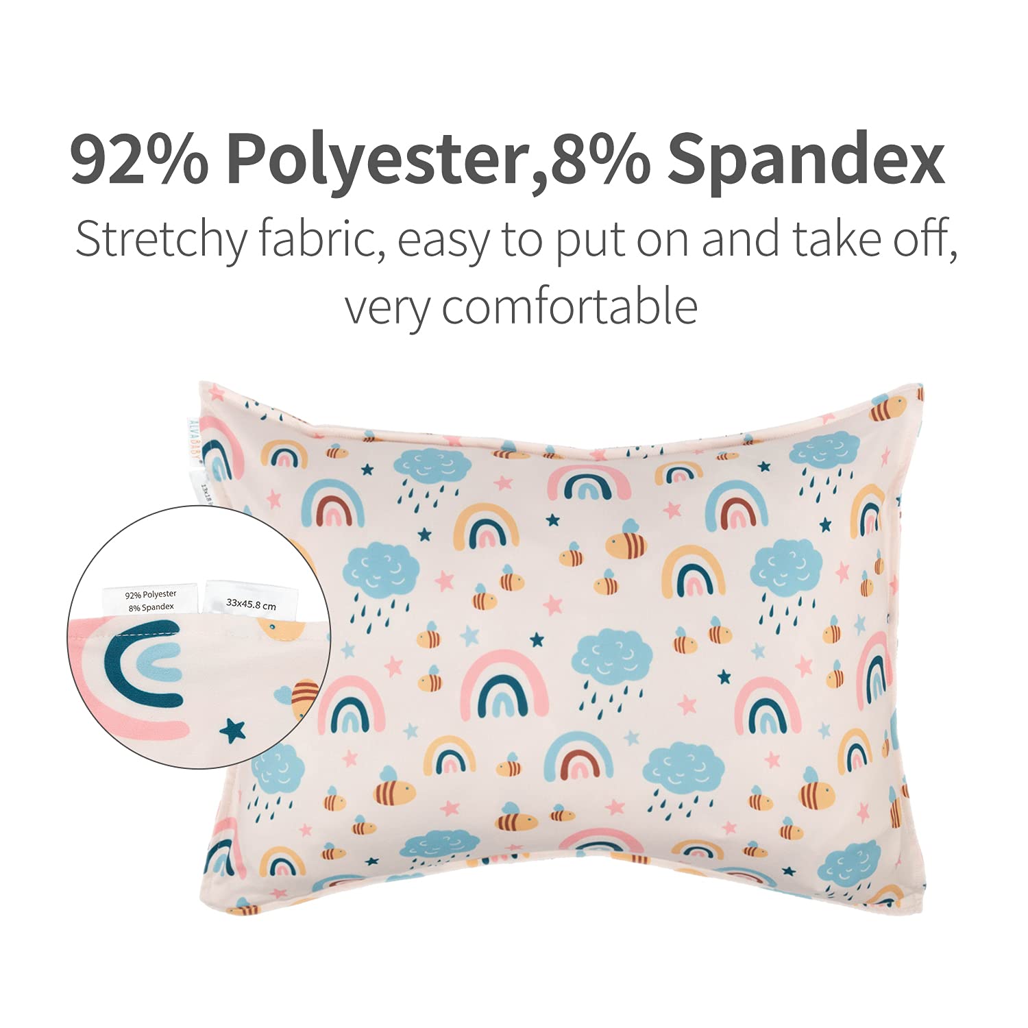 ALVABABY Toddler Pillowcases Stretchy Soft Kids Pillow Cover 2 Pack Fit 13"x 18" or 12"x19" Envelope for Girl Boy Sleepy Travel