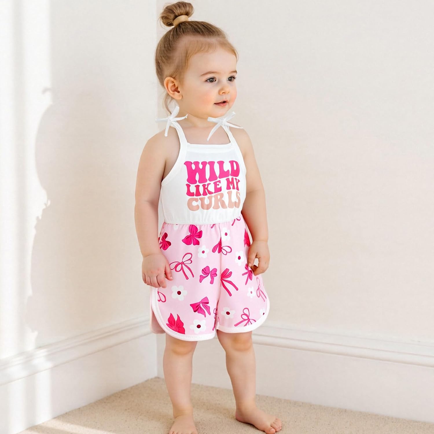 WZTYYDS Toddler Baby Girl Summer Clothes Floral Romper Tie-Up Strap Halter Jumpsuit Infant Summer Sling Playsuit 6M-3T