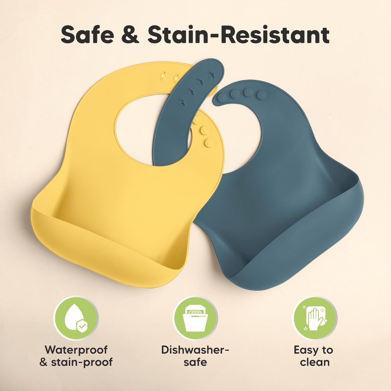 KeaBabies 2-Pack Silicone Baby Bibs for Eating - Sturdy Food-Grade Silicone Bibs for Babies Girl, Boy, Large Food Catcher, Clean & Put On Easily, Waterproof Toddler Feeding Essentials (Valiant)