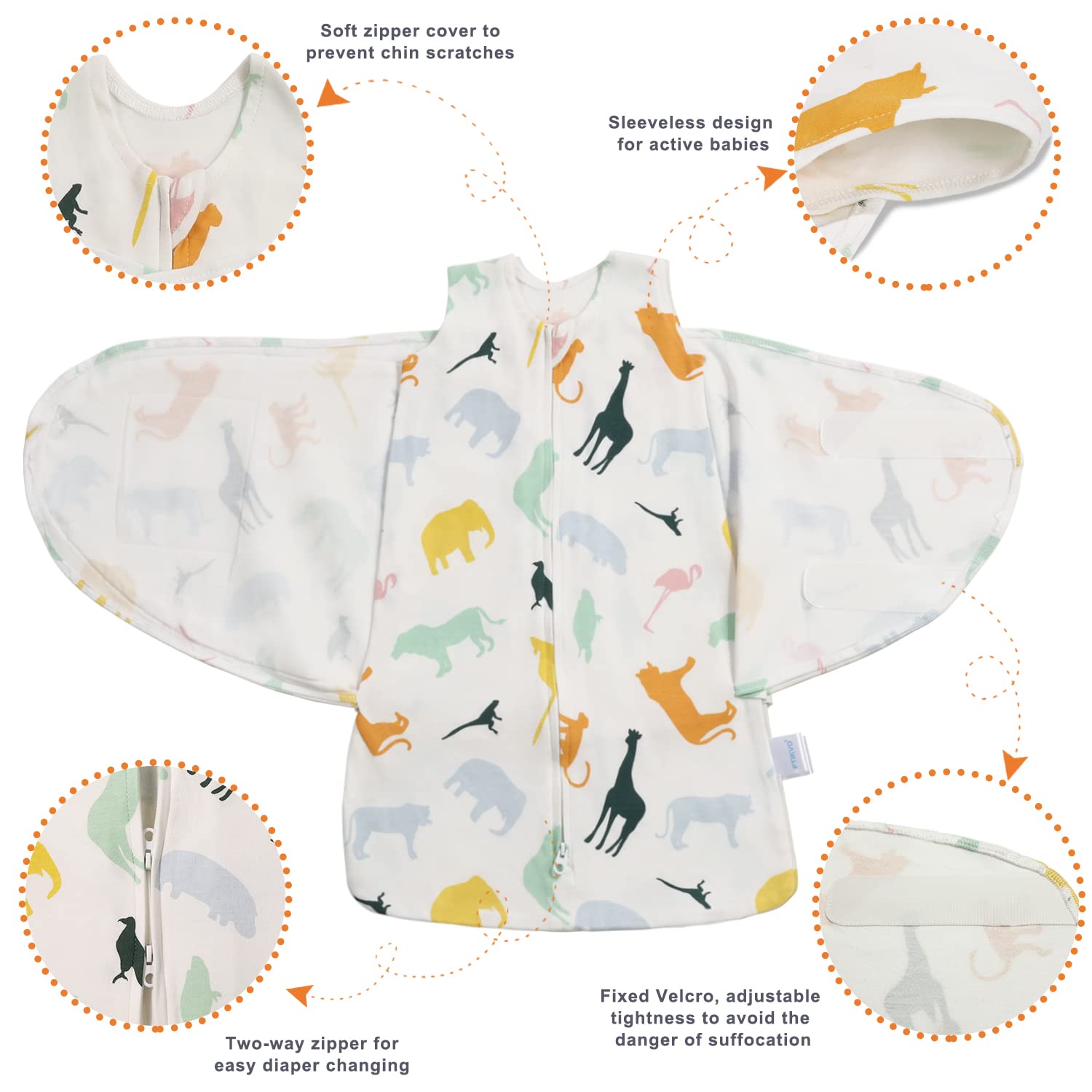 Swaddle-Blanket Baby Girl & Boy Swaddles Newborn Infant Transition 100% Cotton Wrap Blankets, 3-Way Adjustable Wearable Blanket, TOG 1.0 (Colorful Zoo, 3-6 Month)