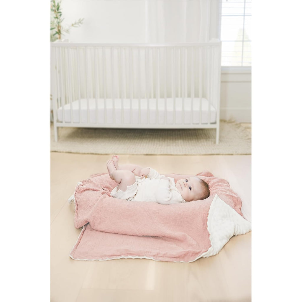 Konssy Baby Blankets for Unisex Boys Girls, Super Soft Nursery Minky Blankets with Muslin Cotton Front and Dotted Fleece Backing, Printed Bed Throws Newborn