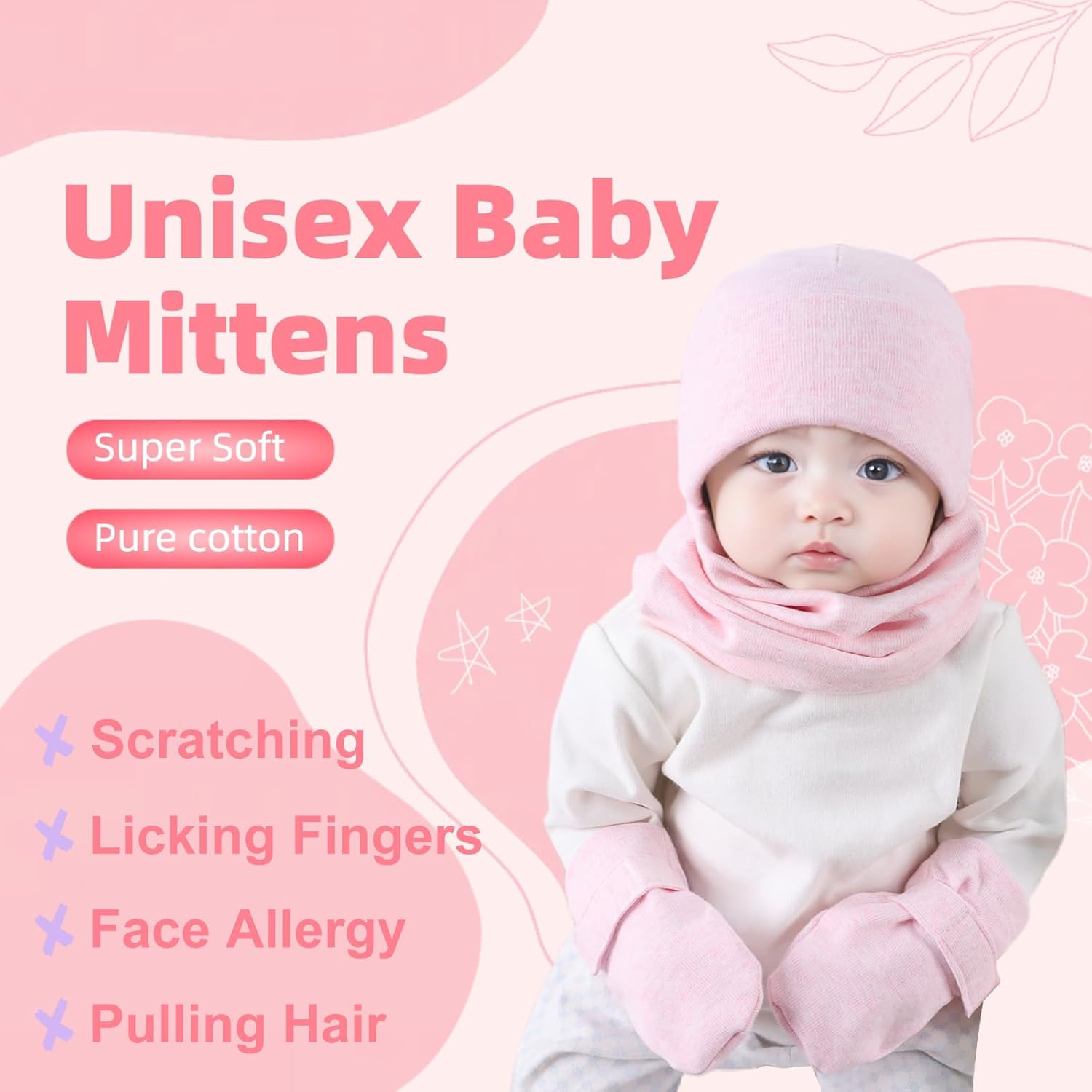 Newborn Baby Mittens Infant No Scratch Gloves Cotton Mitts for Baby Girls Boys