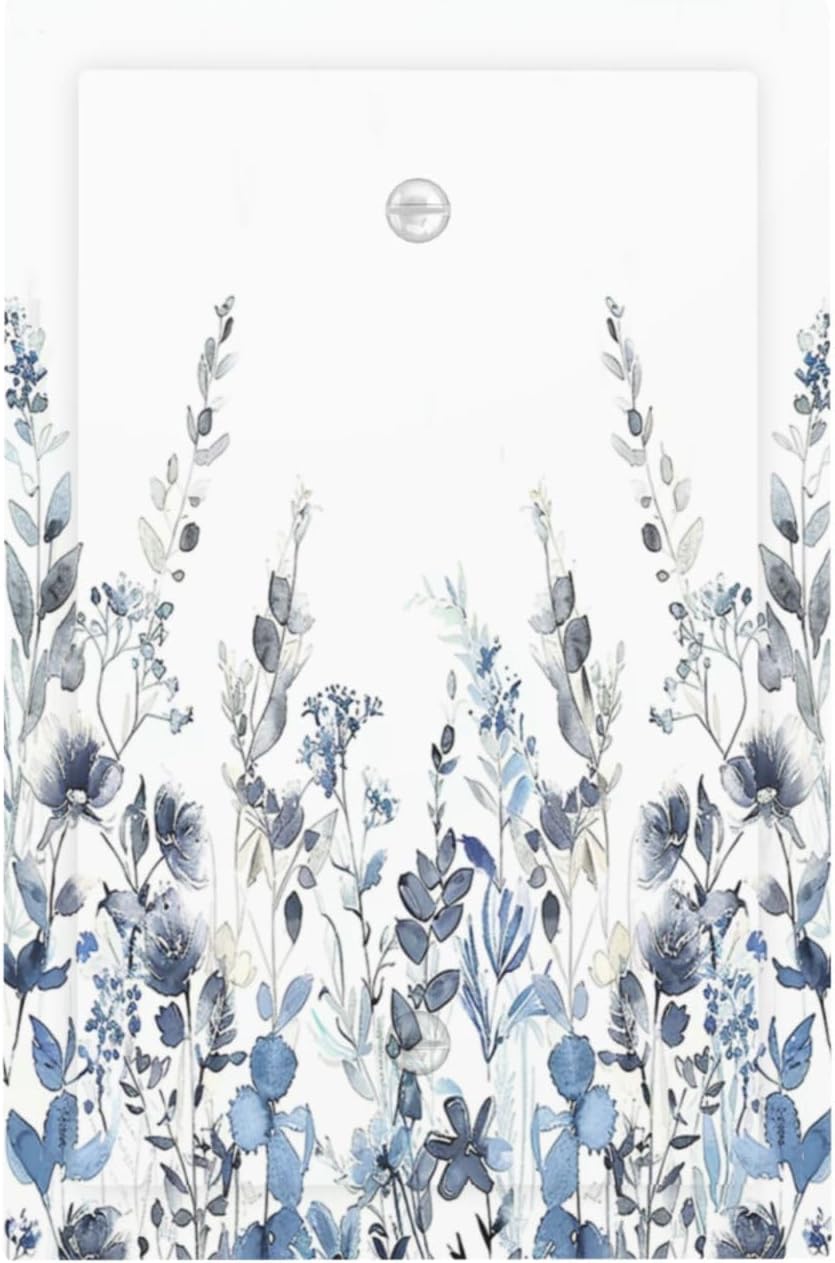 Light Switch Cover Plate Light Blue Watercolor Leaves Plant With Floral 1 Gang No Device Blank Electrical Wall Plates Faceplate Decorative Switch Plate for Bedroom Bathroom Decor