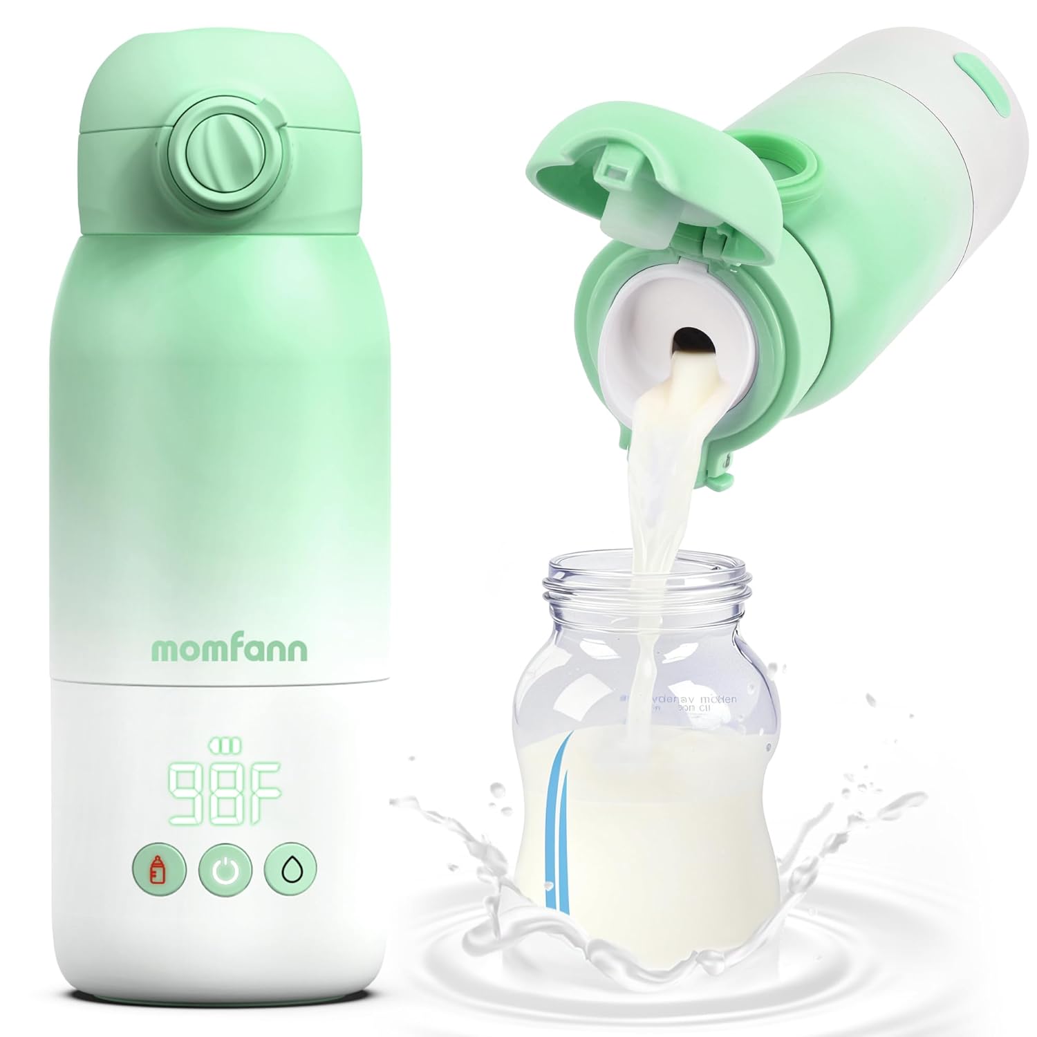 Portable Bottle Warmer for Travel, Dual Heating Modes for Breastmilk & Water, Portable Bottle Milk Warmer with Fast Heating & Long Battery Life, 10 Ounces Large Capacity (Green)