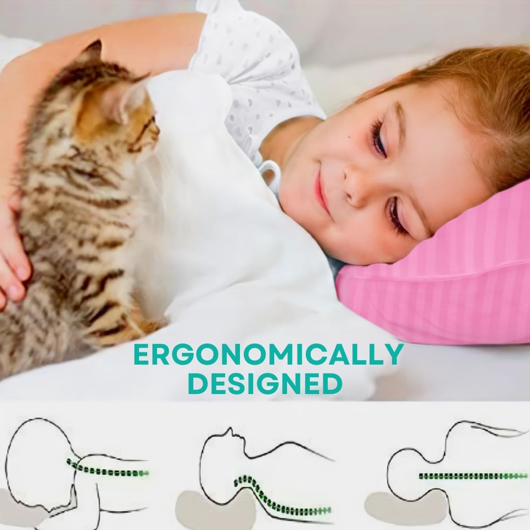 kinder Fluff Children Pillows (2X) - The Only Twin Pillows for Kids 300T Cotton Shell & Down Alternative Fill - Ideal for Travel, Bedding Set & Floor Cushions (16x24in - Pink)