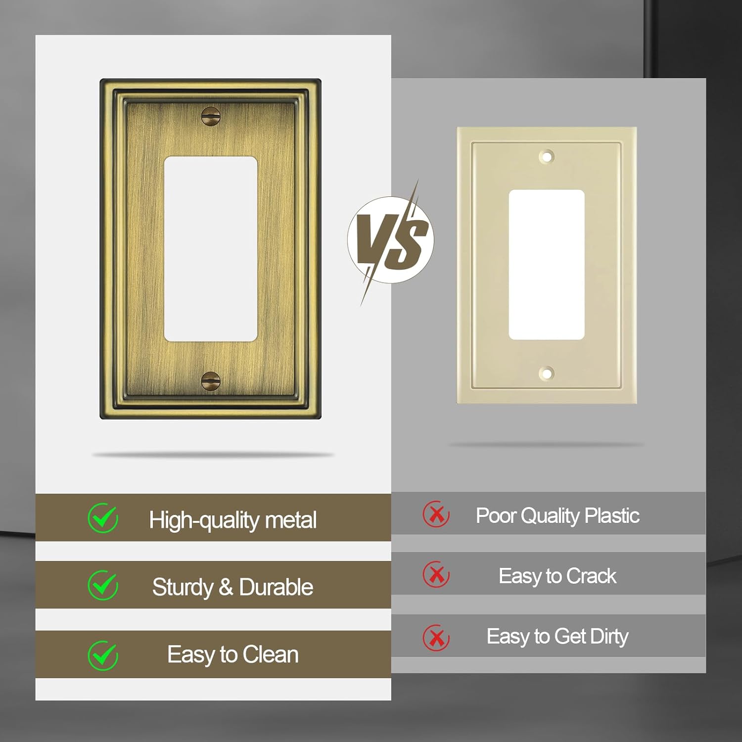 6 Pack Single Decorator Switch Covers Wall Plate, Antique Brass Decorative Rocker Switch Plates Outlet Covers for Receptacle, GFCI Outlet, Dimmer - Classic Style, 1 Gang Decorator