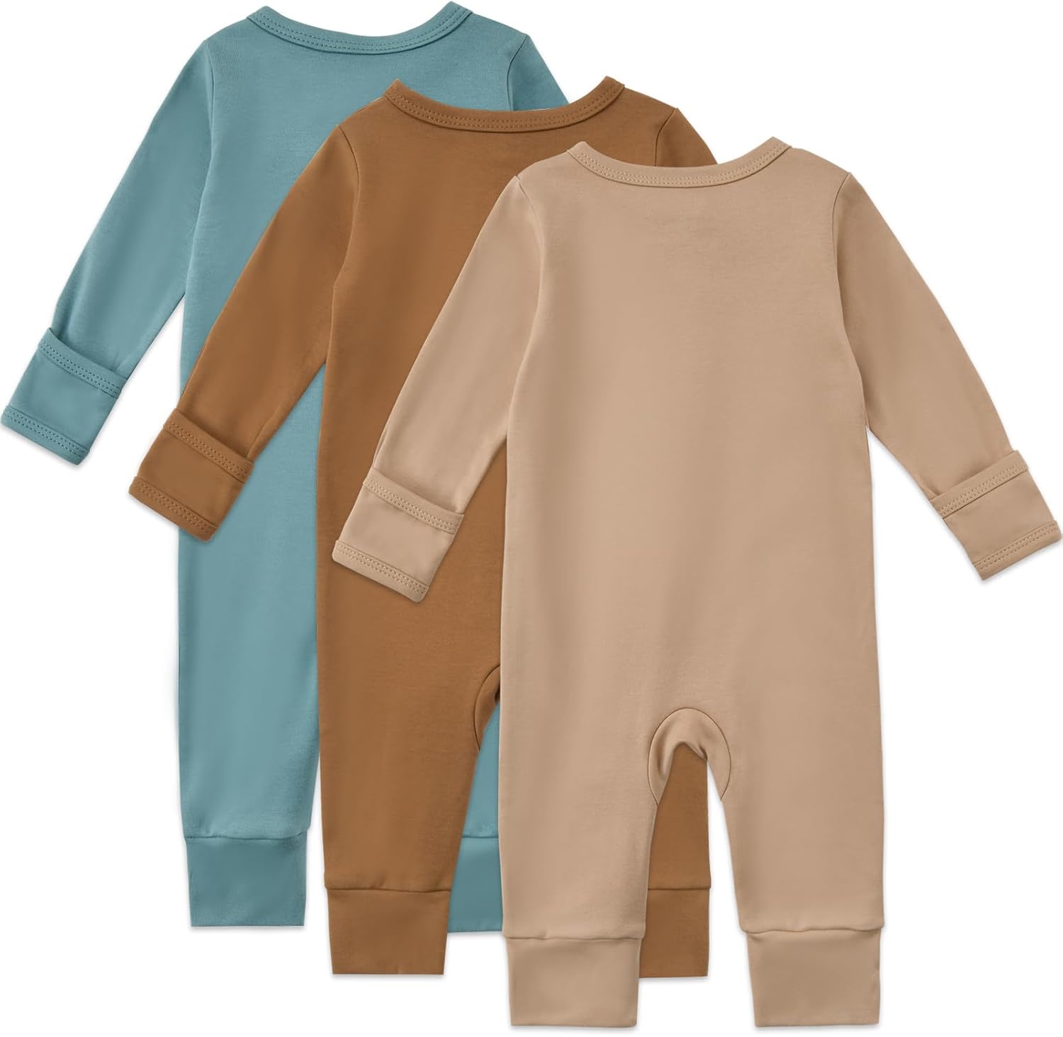 Aablexema 3-Pack Organic Cotton Baby Footless Pajamas with Mitten Cuffs, 2-Way Zipper Romper Sleepers