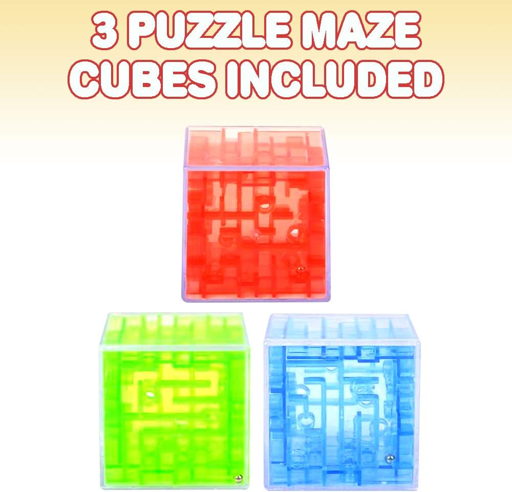 Gamie Brainy Maze Puzzle Cube Game, Set of 3, Maze Cube Puzzles for Kids, Mini Fidget Toys and Brain Teasers for Children, Birthday Party Favors, Goodie Bag Fillers, Stocking Stuffers