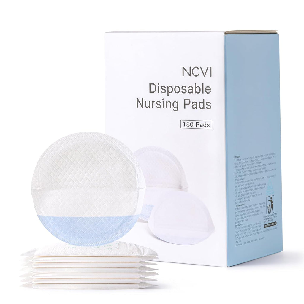 NCVI Super Absorbent Disposable Nursing Pads 180 Count, Stay Dry Breast Pads for Leaking Milk, Soft and Breathable, Leakproof Nipple Pads Individually Wrapped, Breastfeeding Essentials for Moms