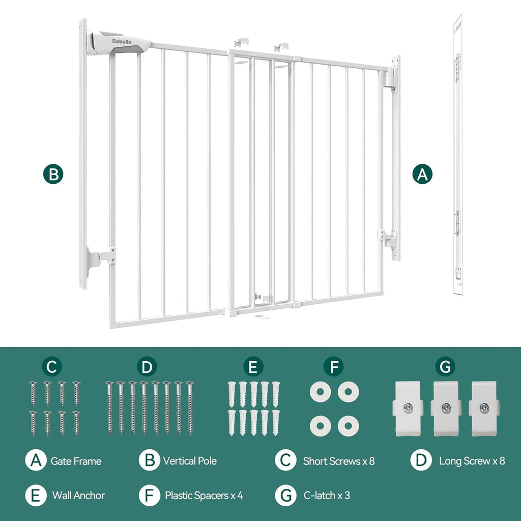 Babelio 27-45" No Bottom Bar Baby Gate with Easy Installation, 2-in-1 Auto Close Design, Suitable for The House, Stairs, and Doorways, Safety Pet Gates with Large Walk-Thru Door, White