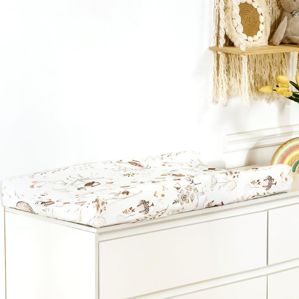 GRSSDER Stretch Ultra Soft Jersey Knit Changing Pad Cover Set 2 Pack, Change Table Pad Covers Fit 32"/34" x 16" Pads Safe and Snug, Pretty Pattern for Baby, Happy Party