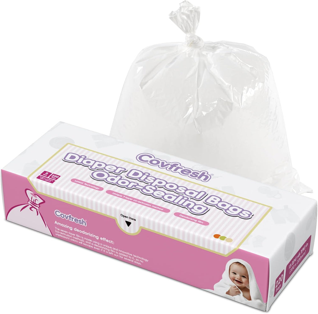 Odor Sealing Baby Diaper Disposal Bags - S/220 Counts Unscented, Durable Diaper Trash Sacks for Home, Travel & On-the-Go Use (Color:White)