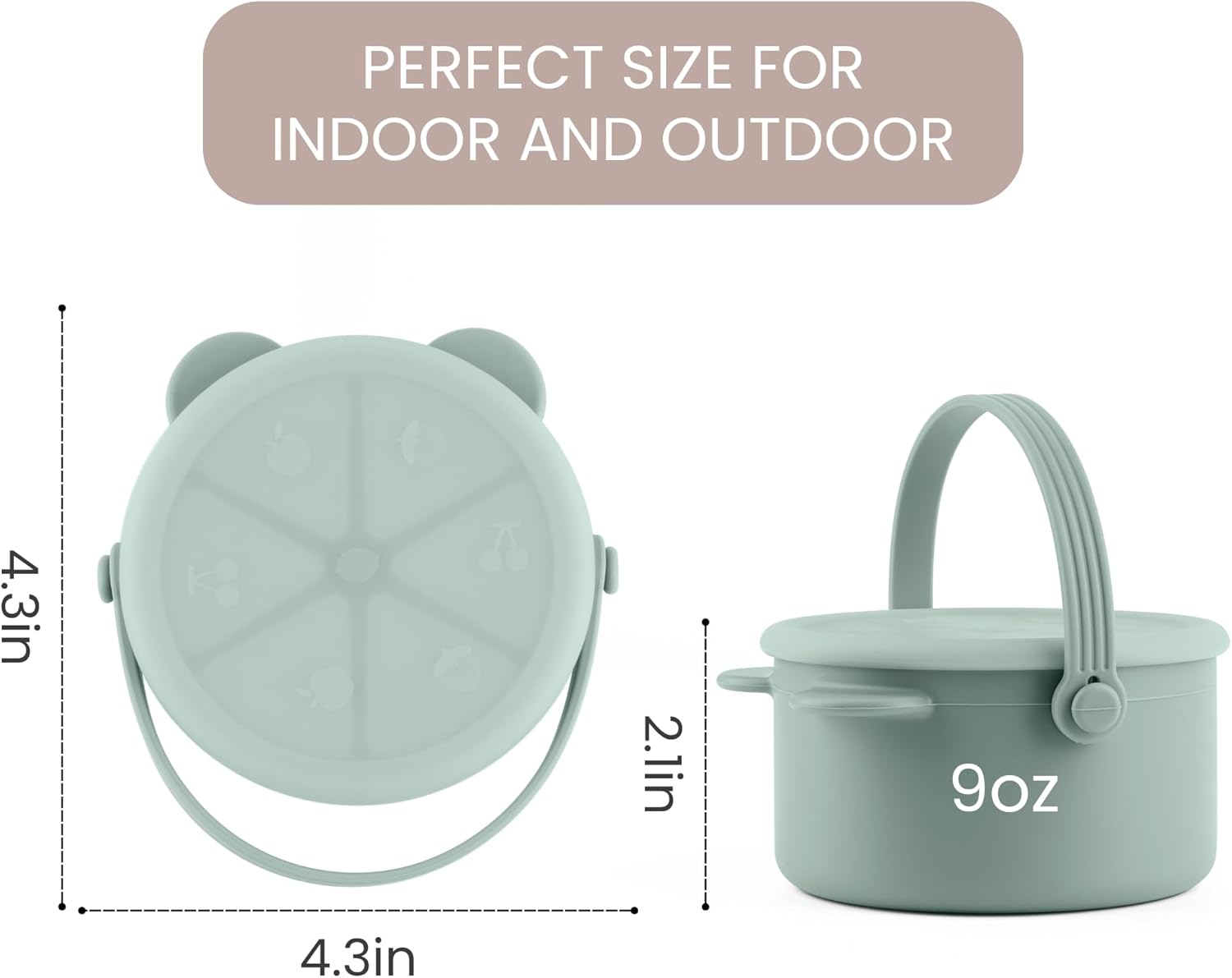 Silicone Snacks Containers for Toddlers, Baby Food Catcher Spill Proof, Kid Snacks Holder with DustProof Lid, 2 Pack Dishwasher Safe (Shifting Sand/Sage)