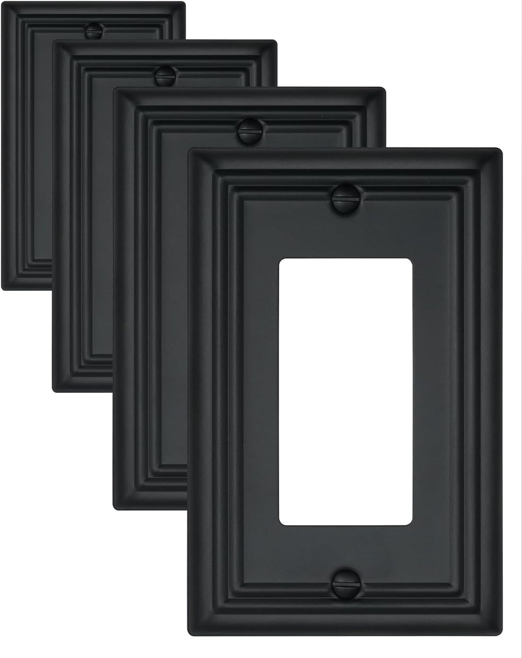 4-Pack Decorator Outlet Covers, Decorative Black Wall Plates, Metal Outlet Cover Plates for Receptacle, GFCI, Dimmer Switch, 3.15''*4.88'', Midsize