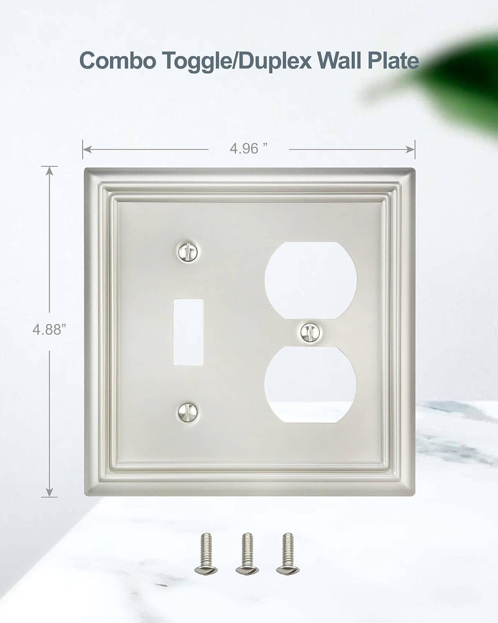 2-Pack Combination Toggle/Duplex Wall Plate, Wall Outlet Covers for Double Light Switches, Receptacle Outlet, Dimmer Switch, Satin Nickel Finish, Midsize, A031 Series
