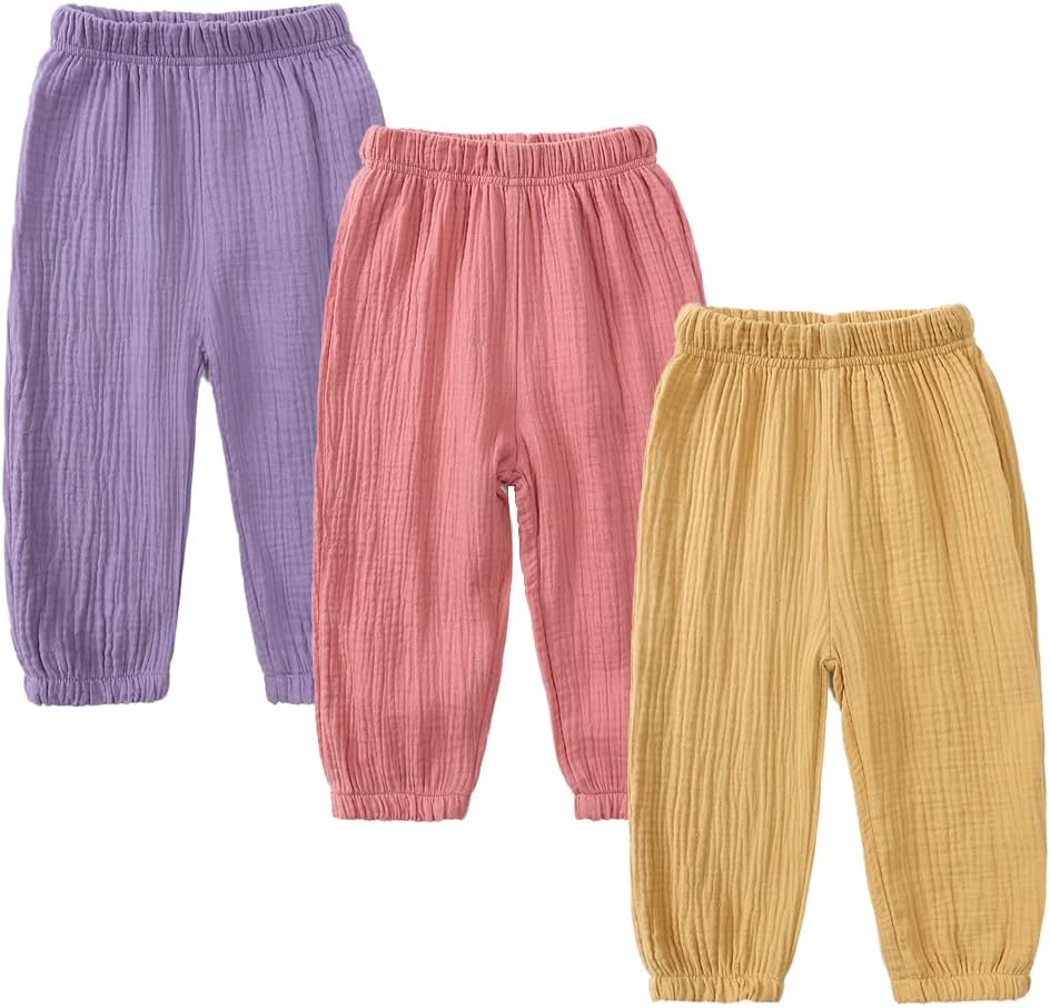 MYGBCPJS Baby Boys Girls Cotton Linen Trousers Kids Casual Ankle Pants Loose Long Bloomers