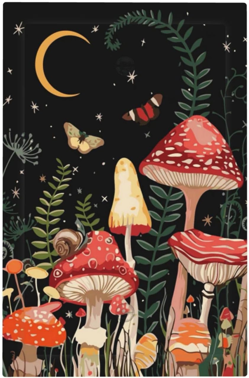 Moon Star Red Mushroom Forest Butterfly Green Plant Light Switch Cover Plate 1 Gang No Device Blank Electrical Wall Plates Faceplate Decorative Switch Plate for Kids Room Home Decor