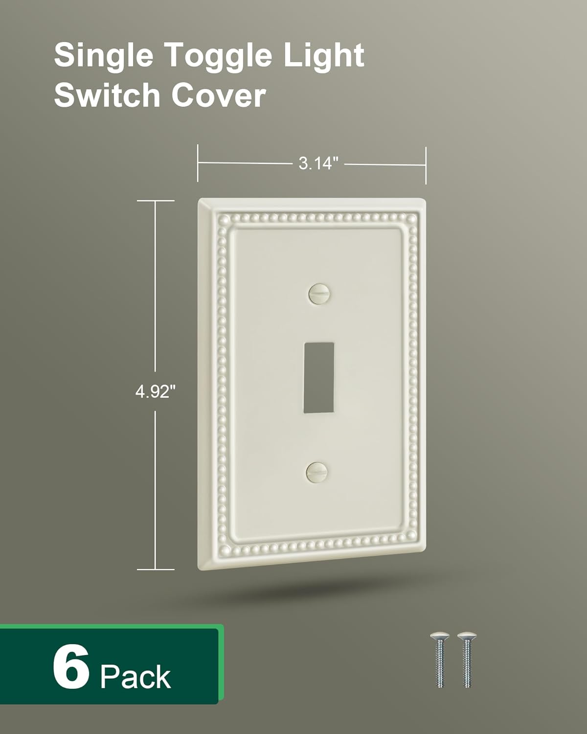 6-Pack Single Toggle Light Switch Cover Plate, Pearls Decorative Switch Plate Covers, Light Almond 1 Gang Metal Wall Plate, Corrosion Resistant