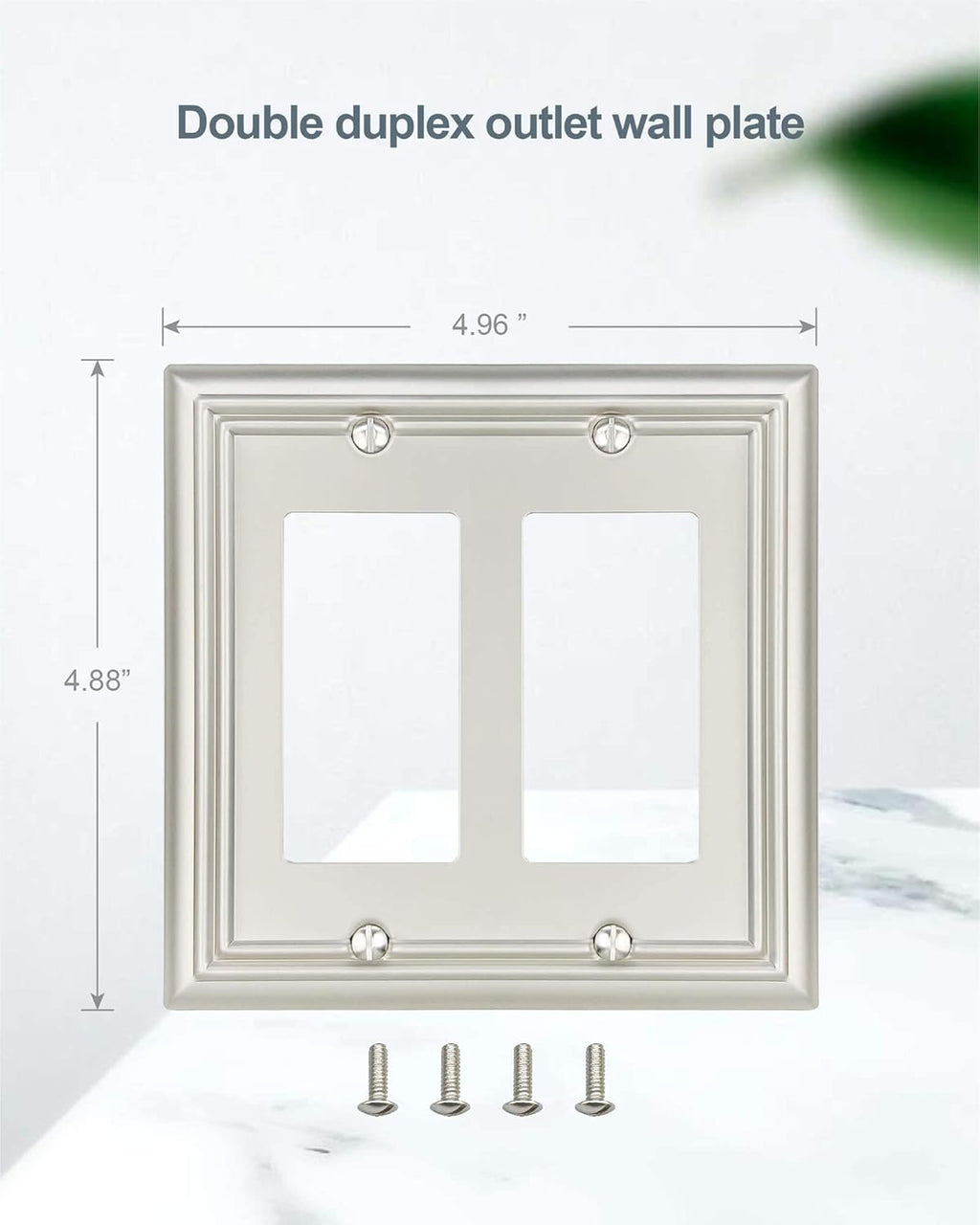 2-Pack Double Decorator Outlet Covers, Satin Nickel Wall Plates for Dimmer Switch, GFCI Outlet and Receptacal, Durable Metal, Midsize