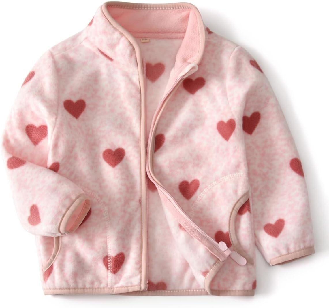 Kids Printed Polar Fleece Jacket Toddler Baby Boys Girls Autumn Winter Warm Sherpa Lining Outerwear Soft Lightweight