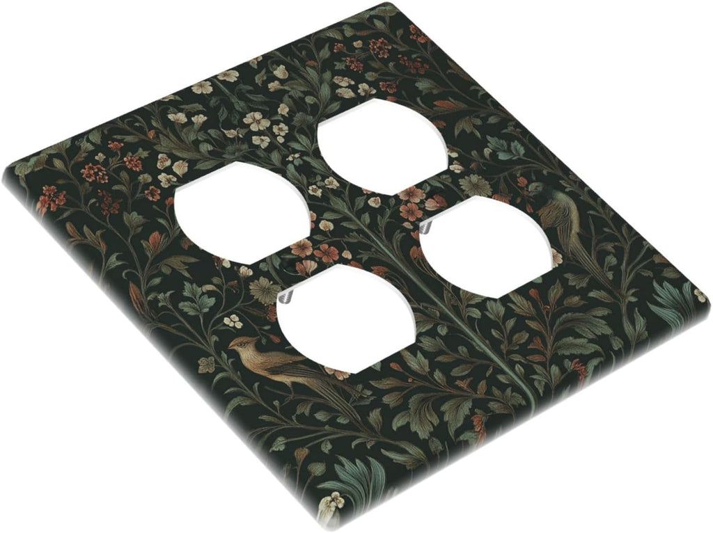Outlet Covers Vintage Morris Colorful Flower Green Leaf 2 Gang Double Duplex Decorative Light Switch Covers Electrical Wallplates Socket Faceplate For Bed Room Living Room Decor