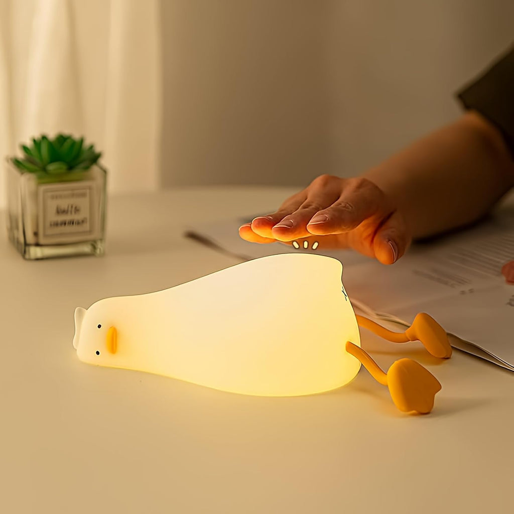Lying Flat Duck Night Light, 3 Level Dimmable LED Nursery Nightlight,Cute Lamps Silicone Light Up Duck,Rechargeable Bedside Touch Lamp for Breastfeeding Toddler Baby Kids Decor