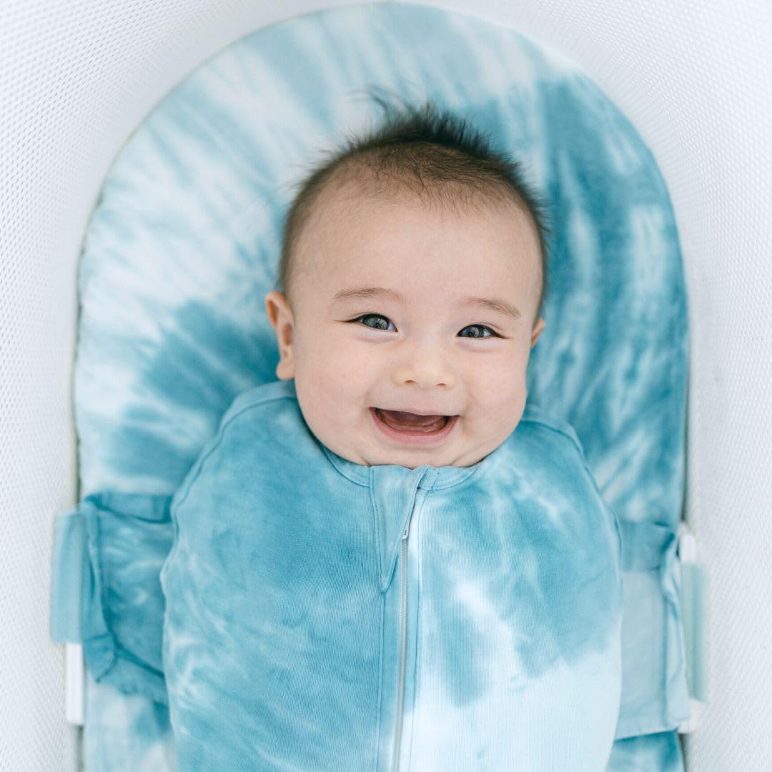 Happiest Baby SNOO Sleep Sack - 100% Organic Cotton Baby Swaddle Blanket - Doctor Designed Promotes Healthy Hip Development (Tie Dye Blue, X-Large)