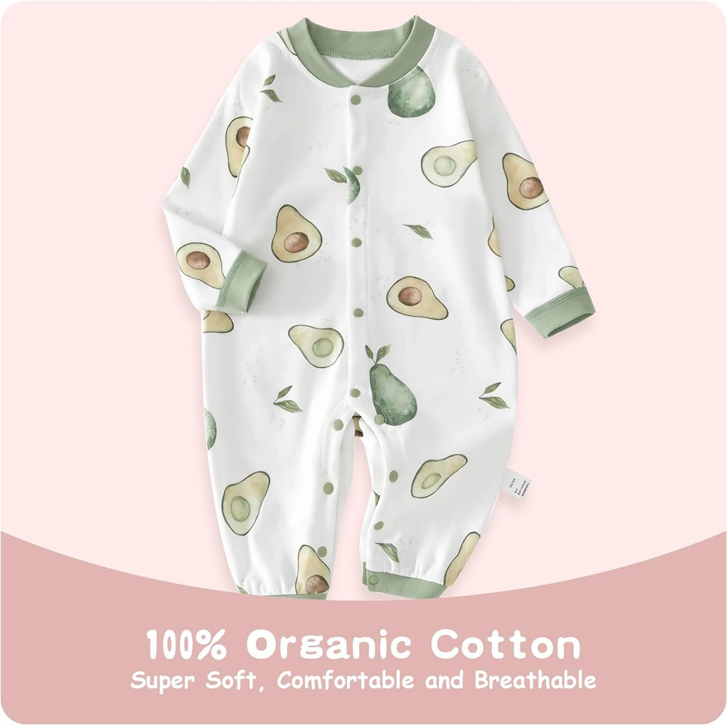 100% Organic Cotton Soft 3-24 Months Baby Romper Jumpsuits for Boys and Girls Unisex Long Sleeve