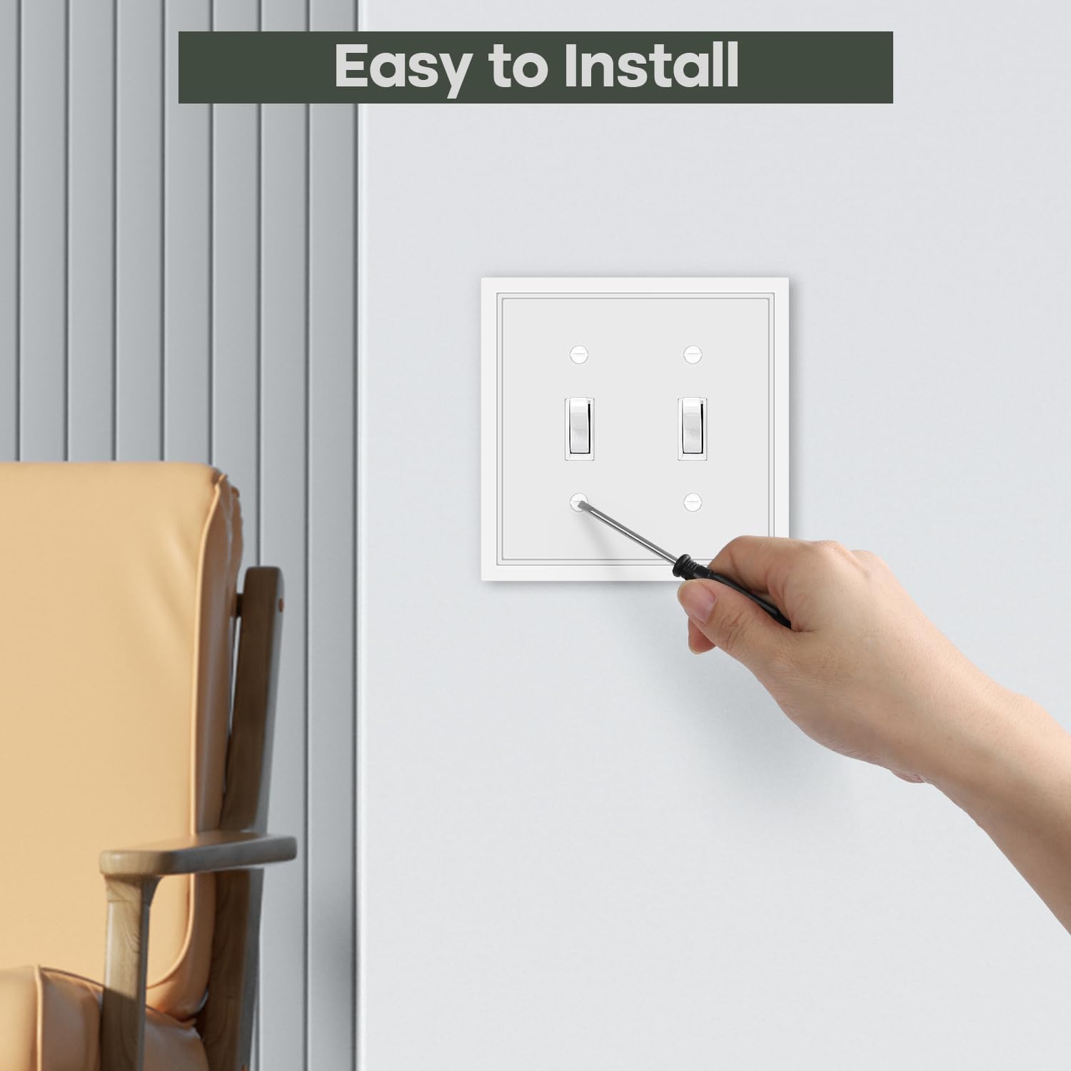 Double Toggle Light Switch Cover Plate White Classic Decorative Light Switch Plates Cover 2 Gang Wall Plate Switch Cover, 2 Pack